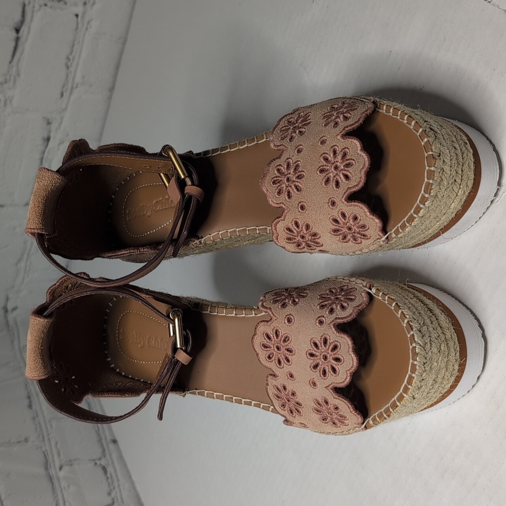 See By Chloe Espadrille Wedge Sandals With Ankle Strap Size 9 US - Picture 3 of 8